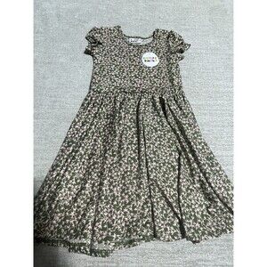 Dot Dot Smile Dress Girl’s Size 7 Green Short Sleeve Floral Graphics